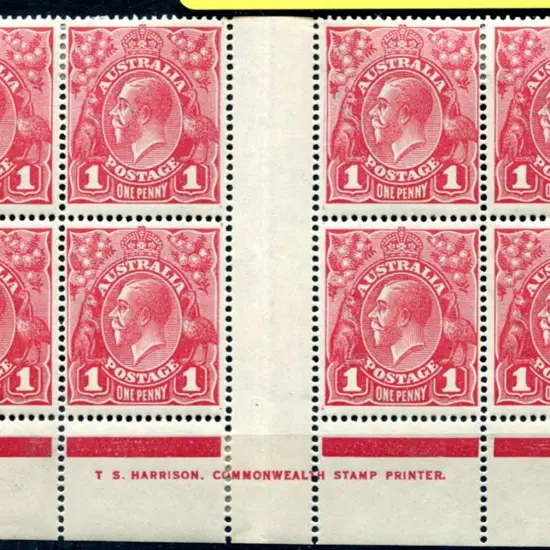 1914-20 Single Watermark 1d carmine red G31 plate ...