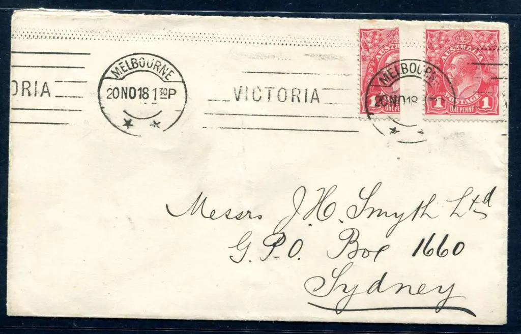 1914-20 Single Watermark 1d carmine rose bisect on ... Image 1++