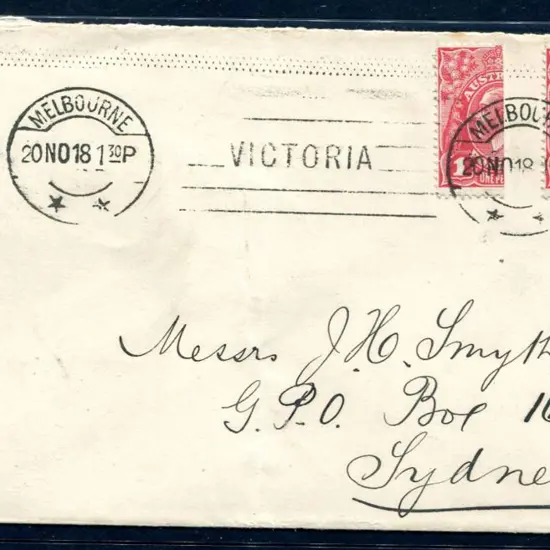1914-20 Single Watermark 1d carmine rose bisect on ...