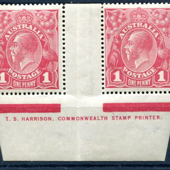 1914-20 Single Watermark 1d red one line Harrison ...