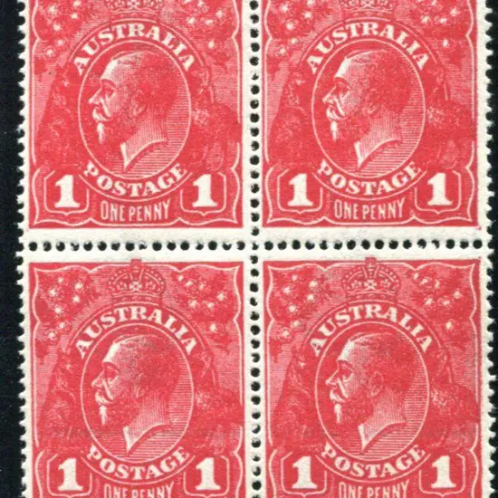1914-20 Single Watermark 1d deep red on rough ...