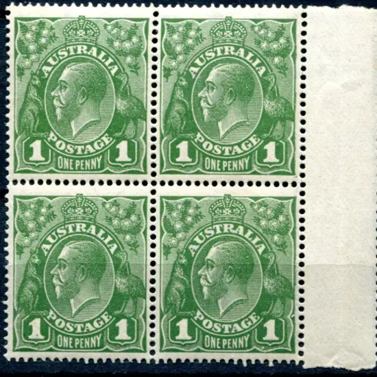 1914-20 Single Watermark 1d green positional block ...