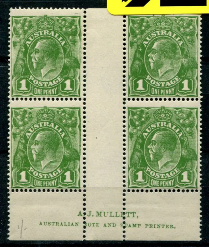 1914-20 Single Watermark 1d green Mullett 2 line ... Image 1++
