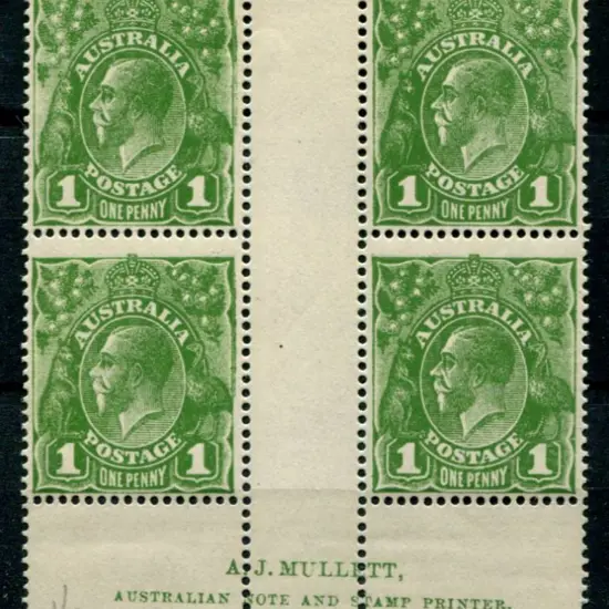 1914-20 Single Watermark 1d green Mullett 2 line ...
