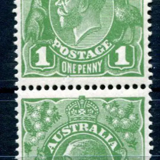 1914-20 Single Watermark 1d green vertical pair ...