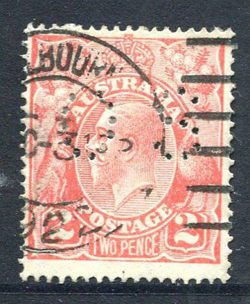 1914-20 Single Watermark 2d red perfined "OS" with ... Image 1++