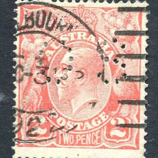 1914-20 Single Watermark 2d red perfined "OS" with ...