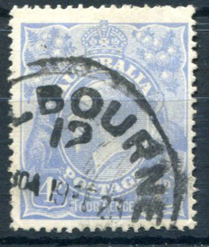 1914-20 Single Watermark 4d blue with "thin four ... Image 1++