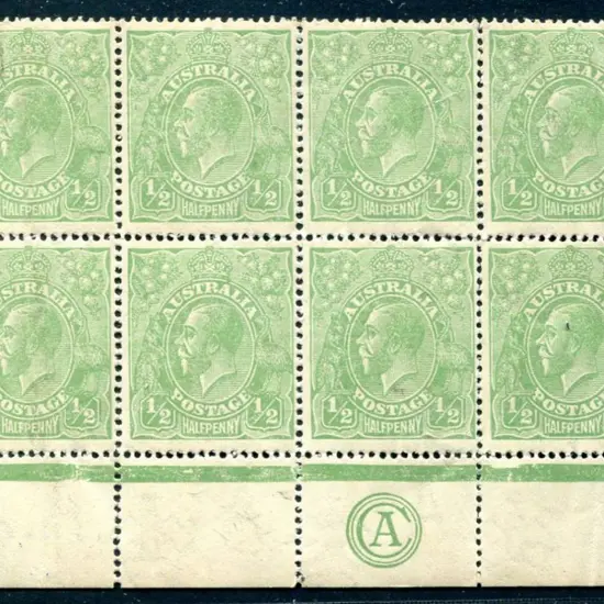 1918-20 Large Multiple Watermark Perf.14 ½d green, ...
