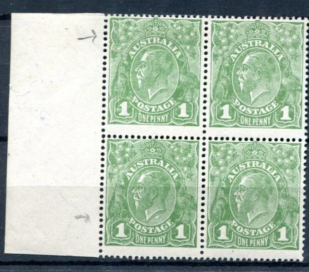1918-20 Large Multiple Watermark Perf.14 1d green ... Image 1++