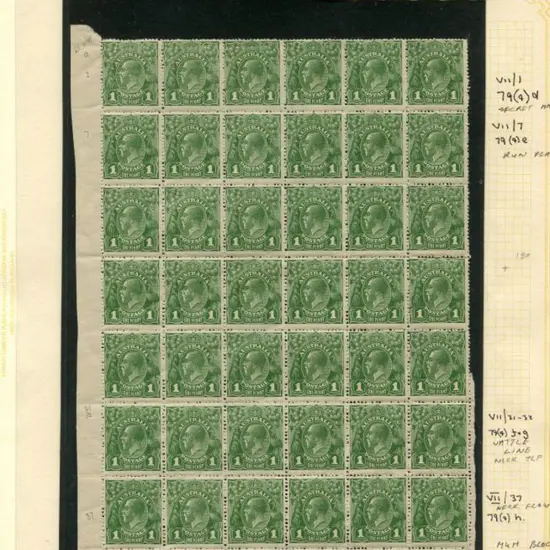 1924 No Watermark 1d green pane 7 block of 48 from ...