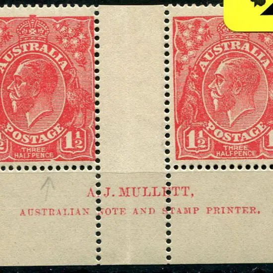 1924 Single Watermark 1½d dull red Mullett imprint ...