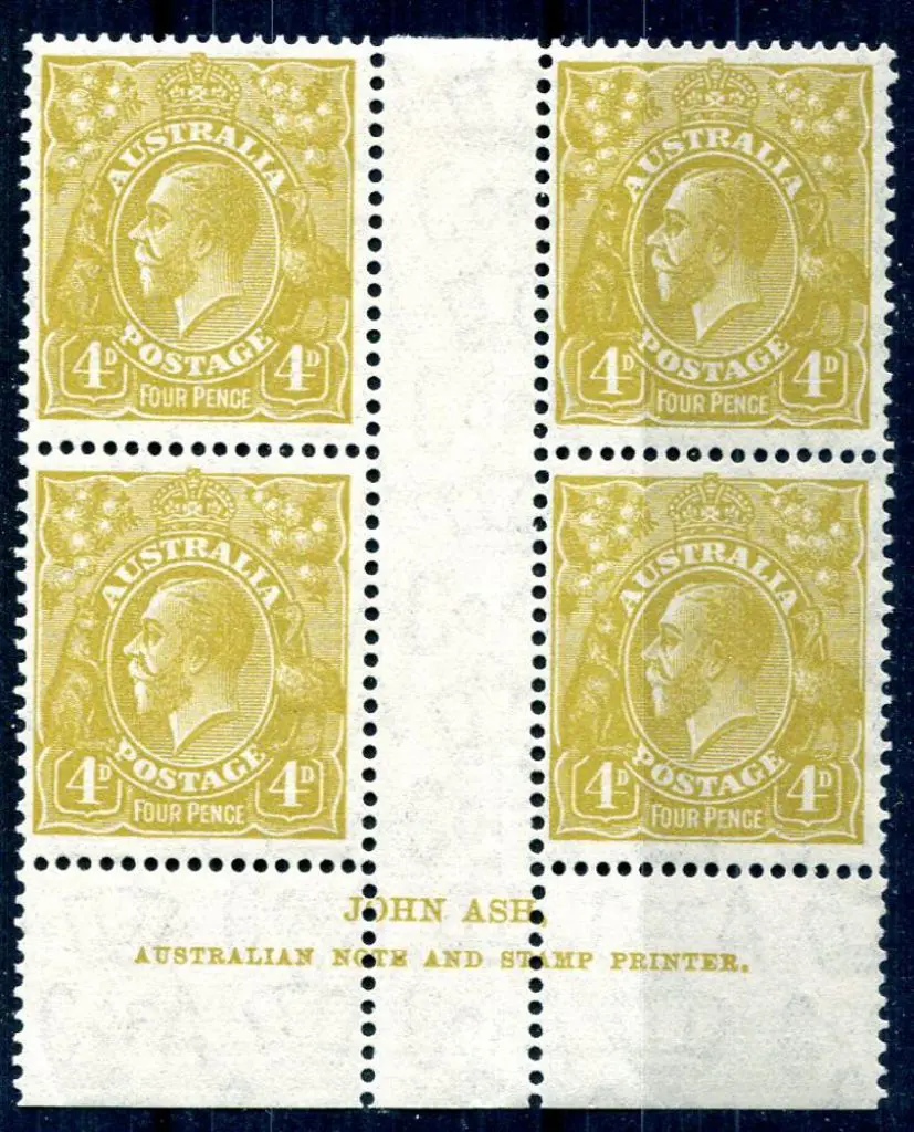 1931-36 CofA Watermark 4d yellow-olive, plate 3 ... Image 1++