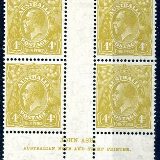 1931-36 CofA Watermark 4d yellow-olive, plate 3 ...