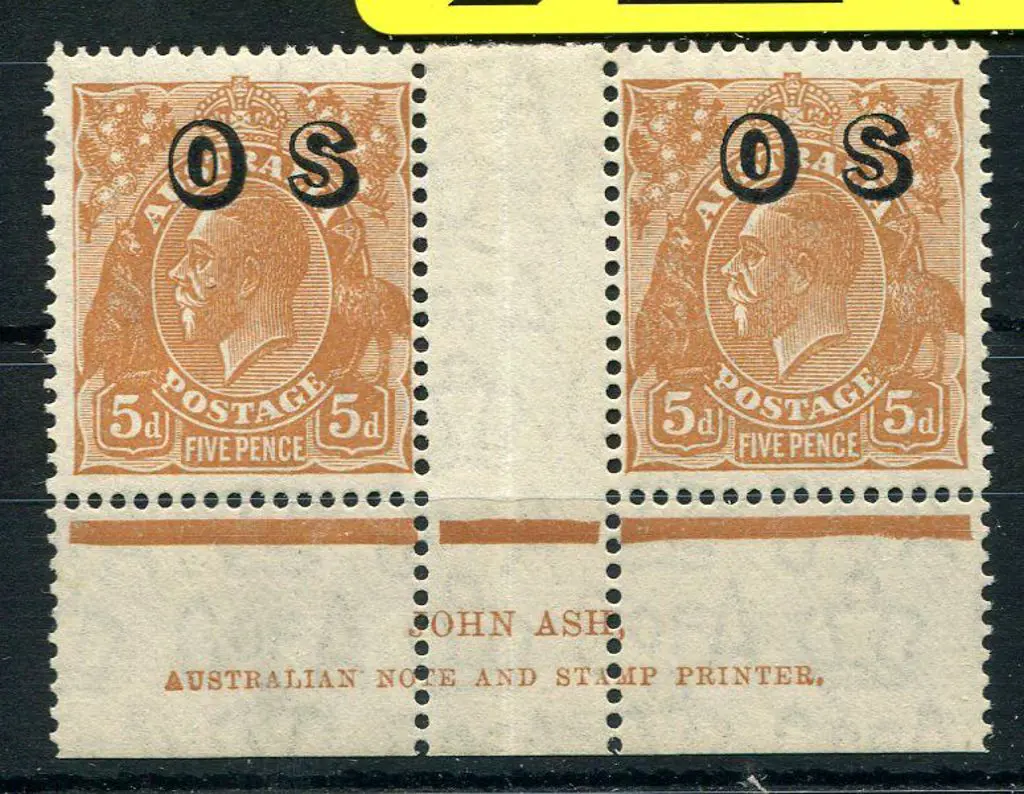 1931-36 CofA Watermark 5d chestnut ovptd "OS" Ash ... Image 1++