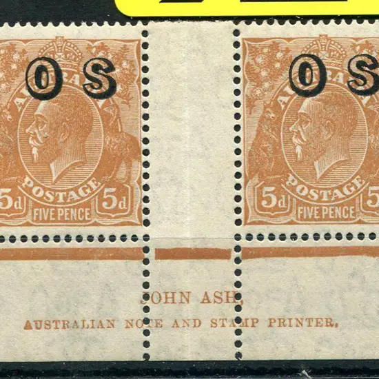 1931-36 CofA Watermark 5d chestnut ovptd "OS" Ash ...