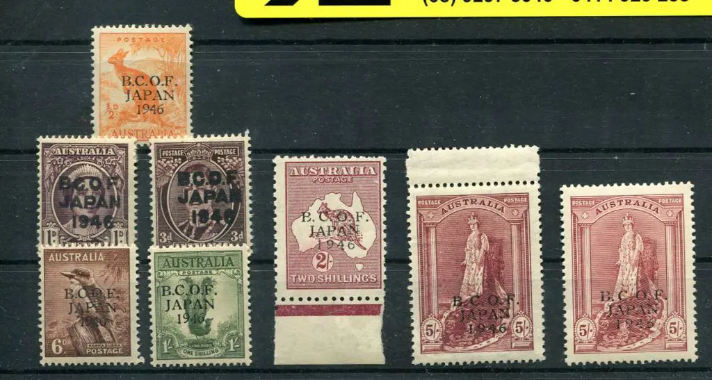1946/48 "BCOF" ovptd set of 8 from ½d to 5/- in ... Image 1++