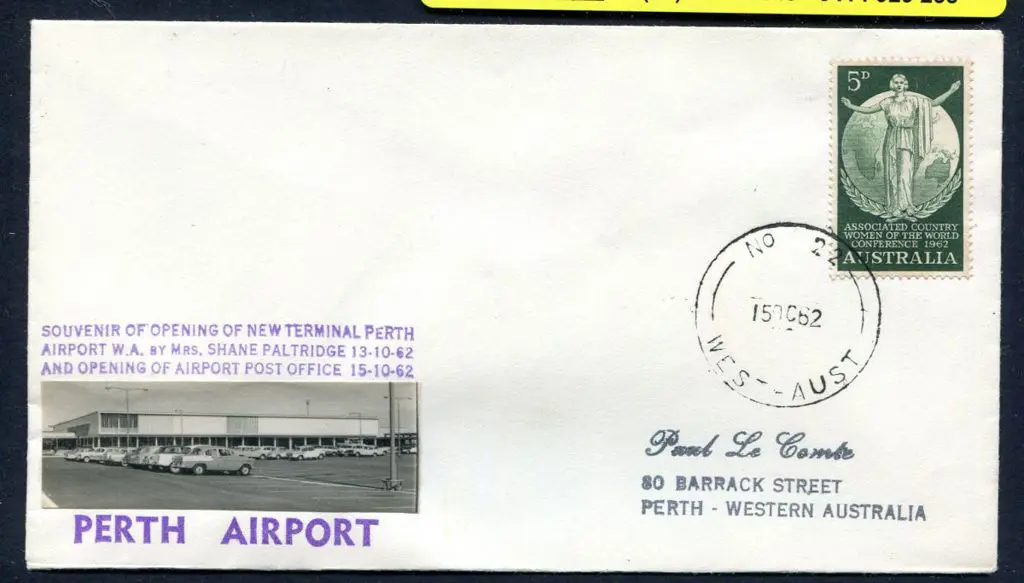 1962 (15th Oct) Perth Airport souvenir cover for ... Image 1++