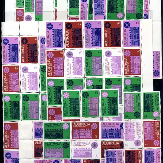 1971 Christmas pane of 25 on cream paper x 3 (one ...