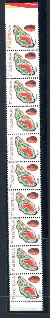 1973 7c Agate in positional strip of 10 with ... Image 1++