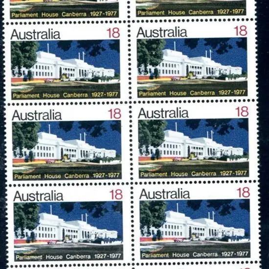 1977 18c Parliament House marginal block of 10 ...