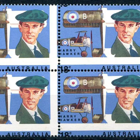 1978 18c Harry Hawker marginal block of 4 with ...