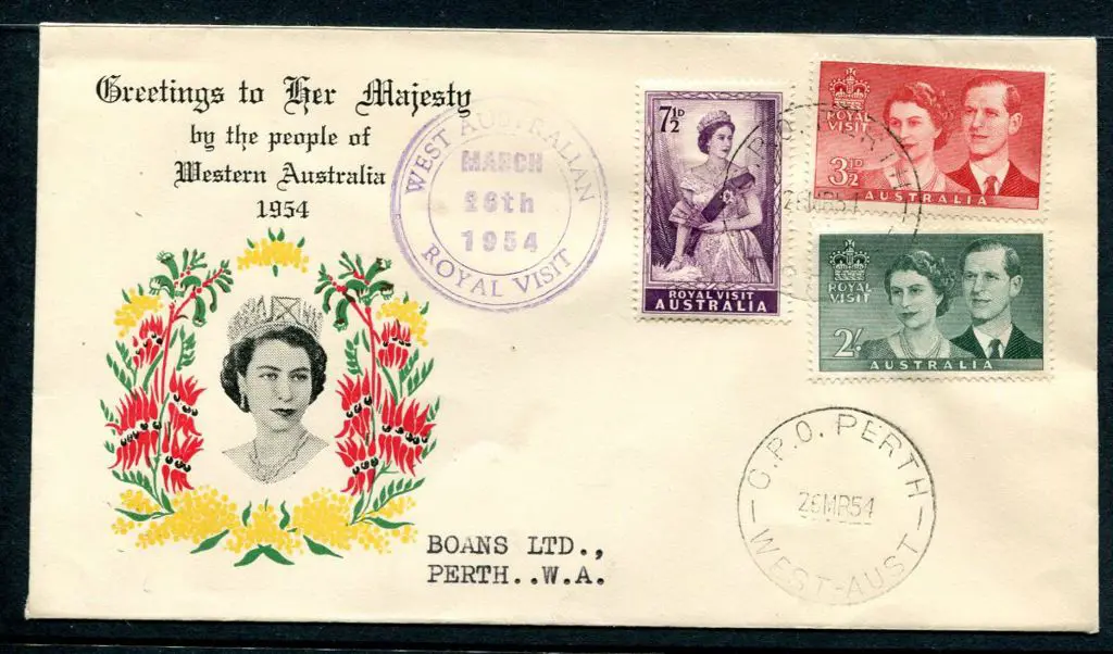 1954 (2nd Feb) Royal Visit set of 3 on Boans ... Image 1++