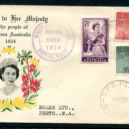 1954 (2nd Feb) Royal Visit set of 3 on Boans ...