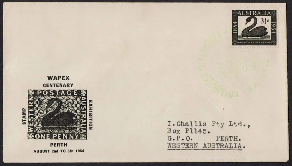 1954 (5th Aug) WAPEX 1954 commem pmk in green on ... Image 1++