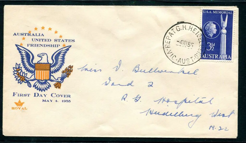 1955 (4th May) 3½d USA Memorial on Royal FDC hand ... Image 1++