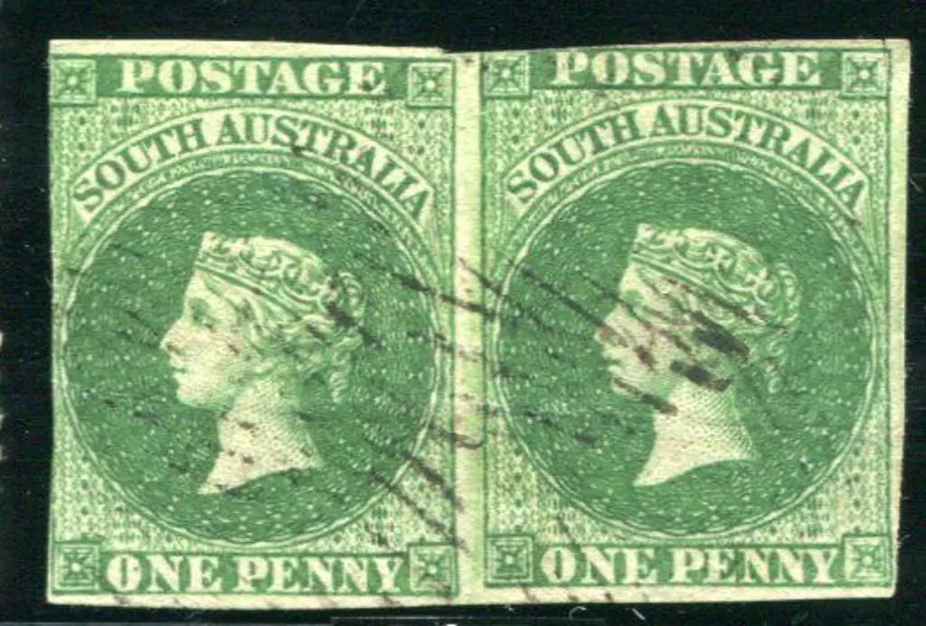 1855 1d dark green imperforate pair. Left stamp ... Image 1++
