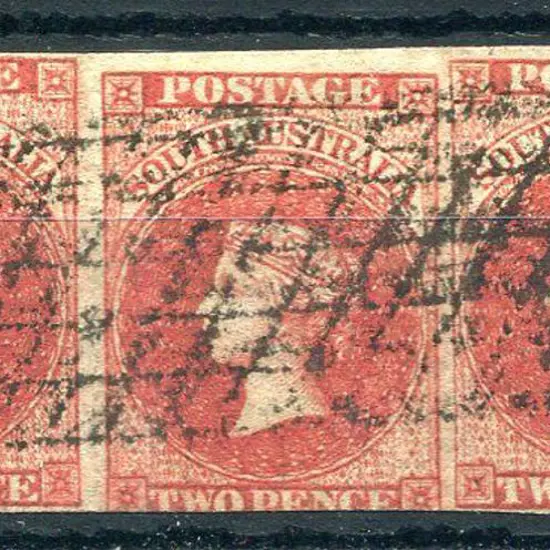 1855 2d rose carmine strip of 3 imperf cancelled ...