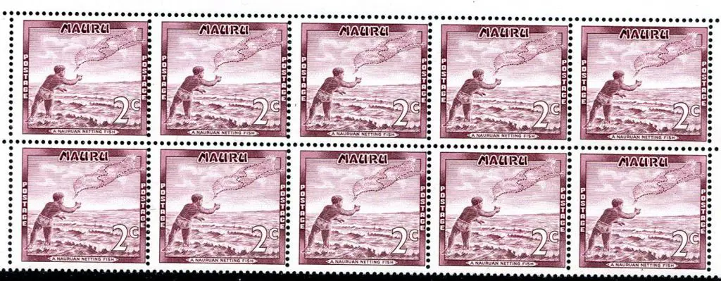 1966 2c Net Fishing positional block of 10 from ... Image 1++