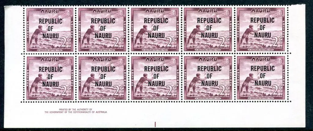 1968 2c Net Fishing with "REPUBLIC OF NAURU" ovpt ... Image 1++