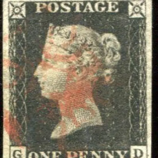 1840 1d black, plate 2 with red Maltese Cross ...