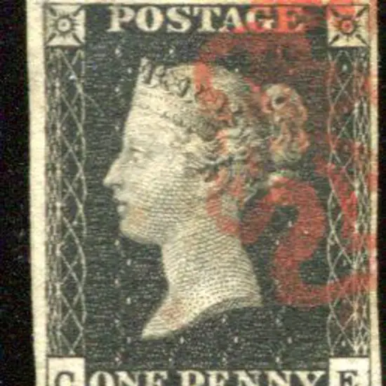 1840 1d black, plate 9 with neat partial red ...