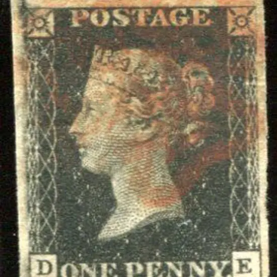 1840 1d black, plate 10. Used with heavy red ...
