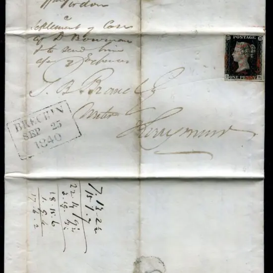 1840 (25th Sept) 1d black, plate 4 tied to entire ...