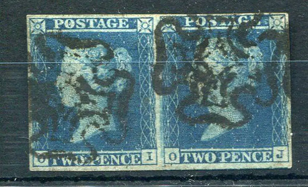 1841 2d deep full blue horizontal pair letter ... Image 1++