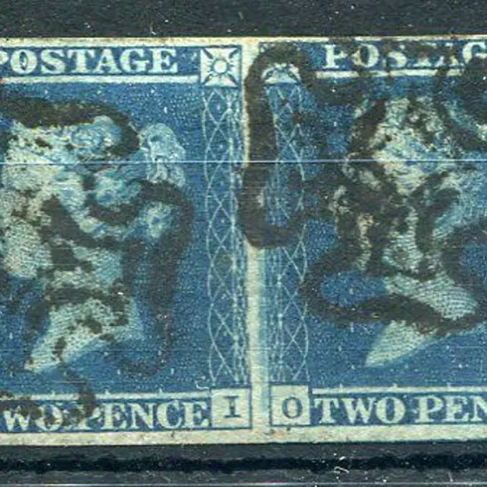 1841 2d deep full blue horizontal pair letter ...