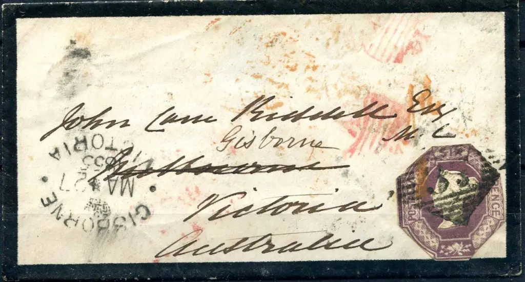 1854 (20th Dec) 6d purple QV embossed (cut to ... Image 1++