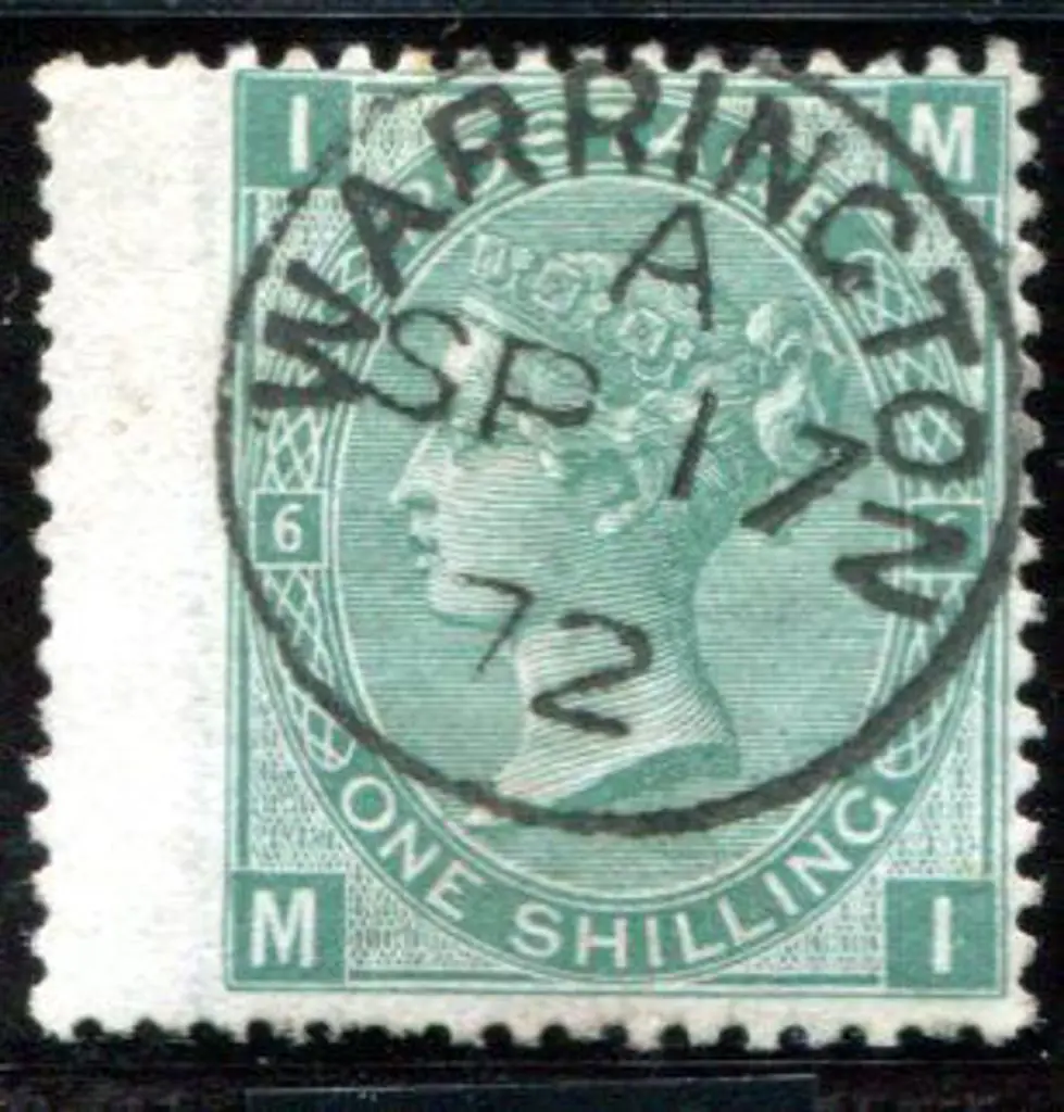 1871 1/- green, plate 6 wing margin example. ... Image 1++