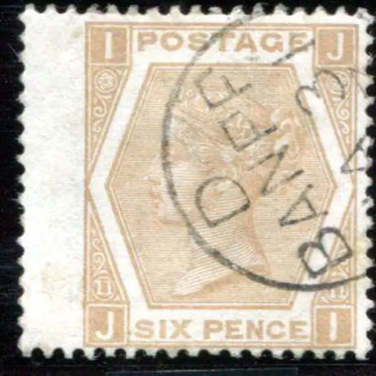 1872 6d pale buff, plate 11 with left wing margin. ...
