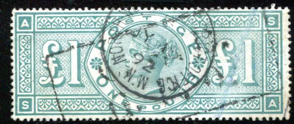 1891 £1 green QV with partially removed crayon ... Image 1++