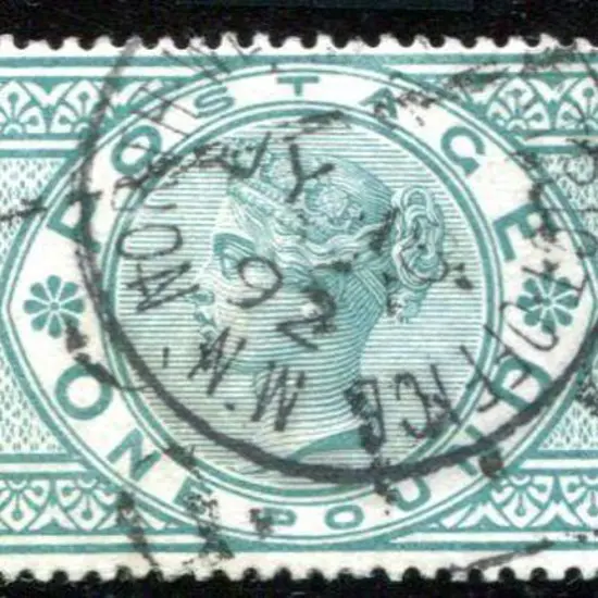 1891 £1 green QV with partially removed crayon ...