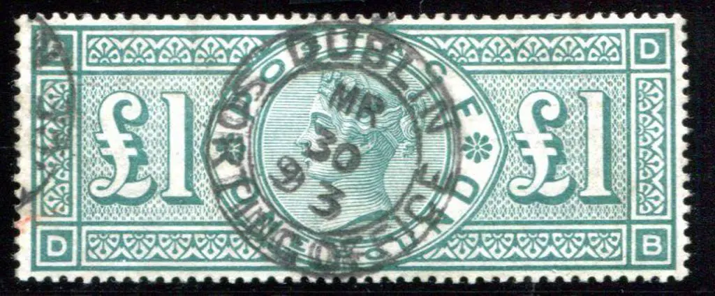 1891 £1 green QV fine used with neat central ... Image 1++