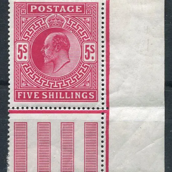 1912 5/- carmine KEVII lower right marginal ...