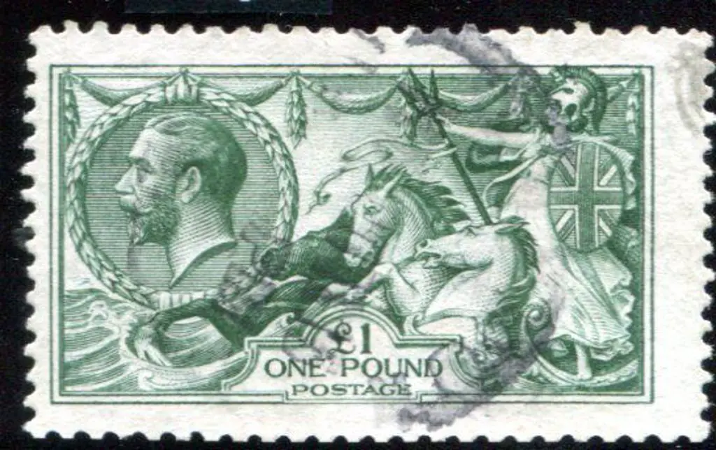 1913 £1 dull blue-green Seahorse, Waterlow ... Image 1++