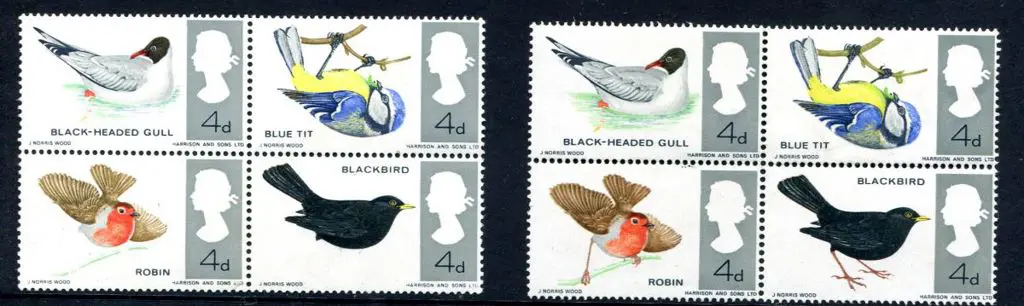 1966 4d Birds se-tenant block of 4 with "(Robin & ... Image 1++