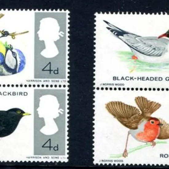 1966 4d Birds se-tenant block of 4 with "(Robin & ...